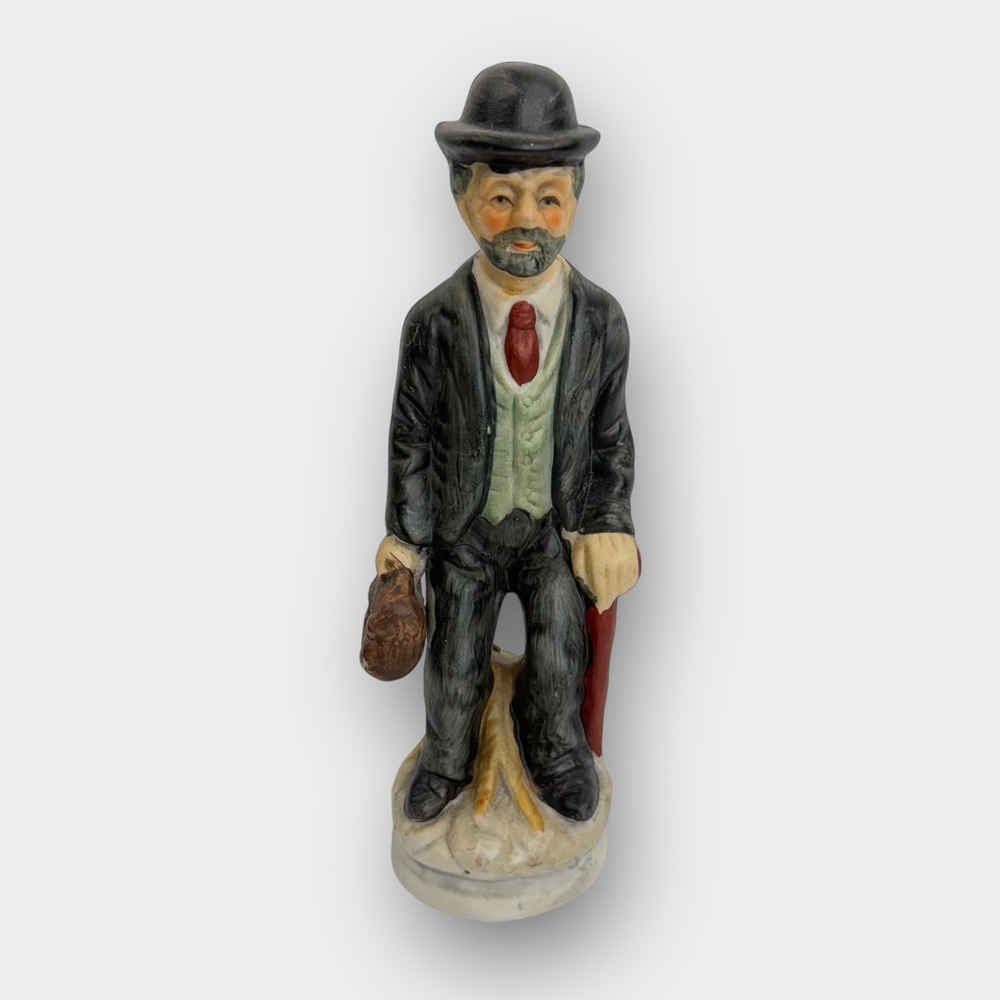 Vintage‎ Bowler Hat Gentleman Figurine Umbrella Suitcase Decor